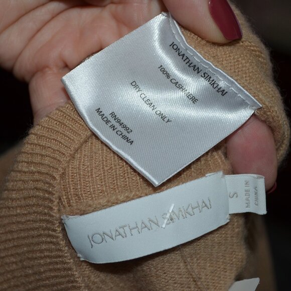 $425 Sz S Jonathan Simkhai Mackenzie Tan Cashmere Long Sleeve Sweater - Picture 7 of 7